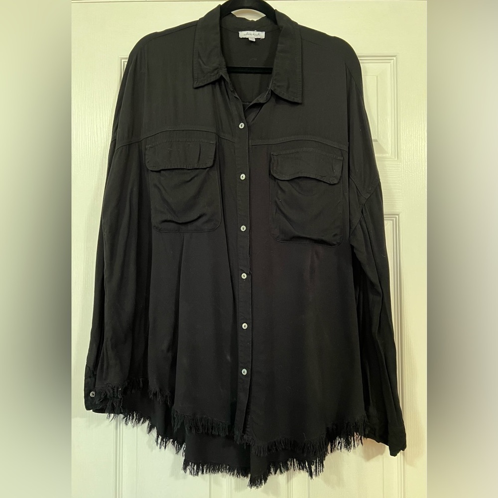 White Birch Womens Shirt Black Size 2XL - L/S Button Up Utility Shirt Pockets